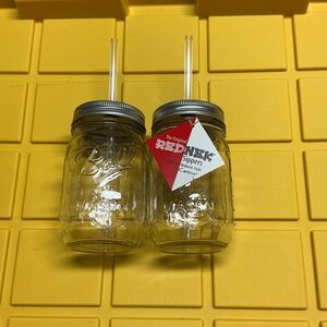 Ball Mason Drinking Jar Set of 2 Clear Glass with Lid and Straw